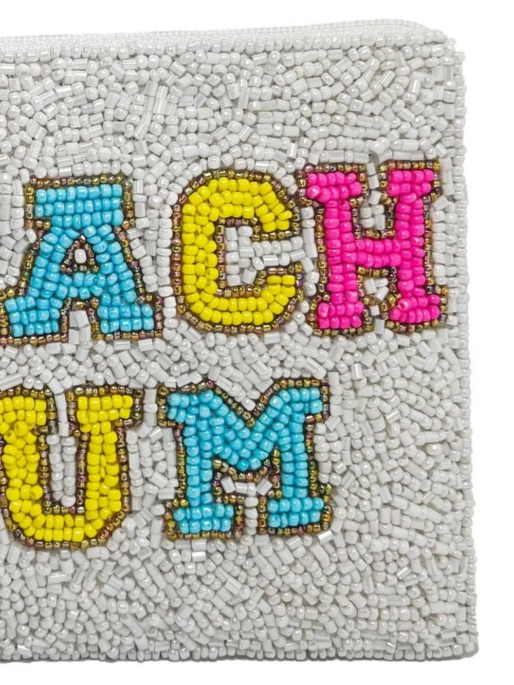 Nu Shuz Key West Multicolor Hand-Beaded ' Beach Bum ' White Clutch Coin Pouch